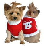 Combed Cotton Red Rudolph Holiday Dog Sweater