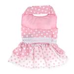 Polka Dot and Lace Dog Dress Set with Leash - Pink