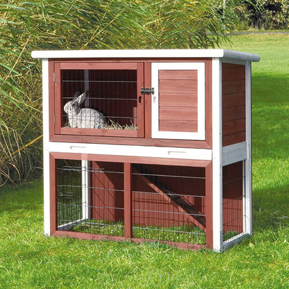 Rabbit cage with pitched roof, medium, brown/white animal cage rabbit